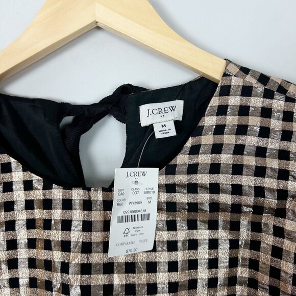 NEW J.Crew Lurex Metallic Threads Puff Sleeve Top Checkered Size Medium Women's - Picture 6 of 6